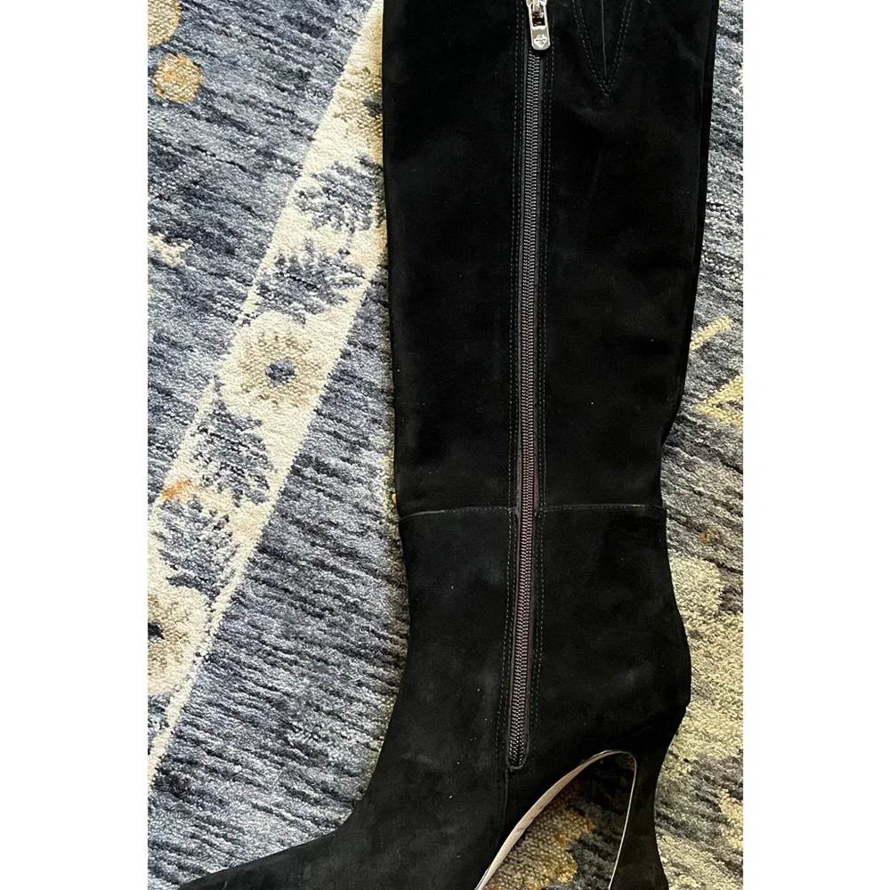 ANTONIO MELANI Black Suede Knee high Boot with Stud Accents
